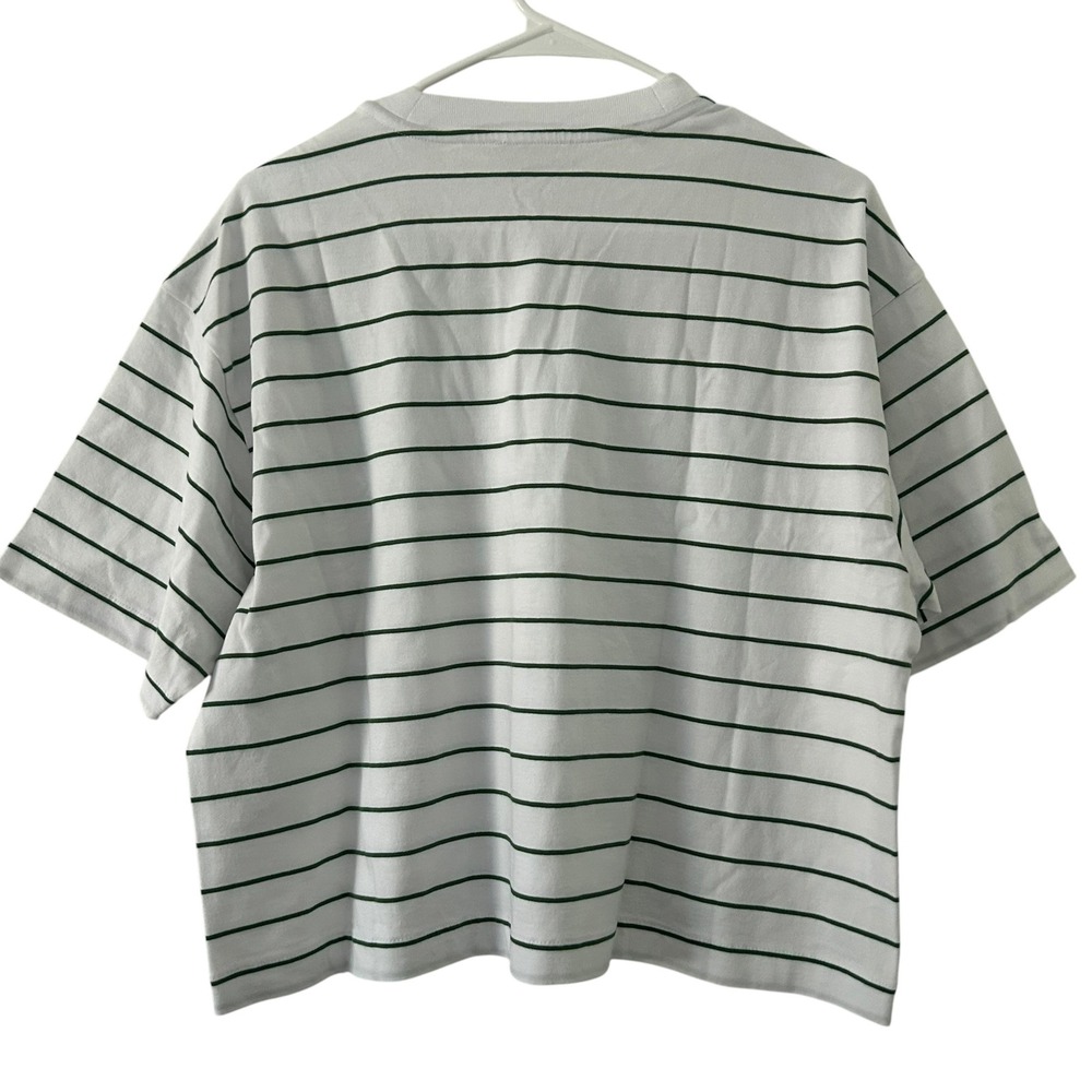 Madewell Women's Green Stripe Boxy Crop Tee Allday Jersey Cotton M Medium New - Picture 6 of 9